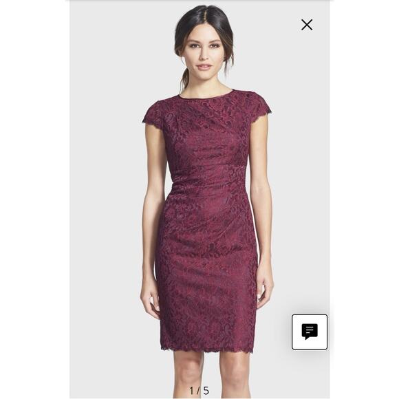 Adrianna Papell Size 12 Bordeaux Burgundy Lace Sheath Dress Party New NWT - Picture 1 of 13
